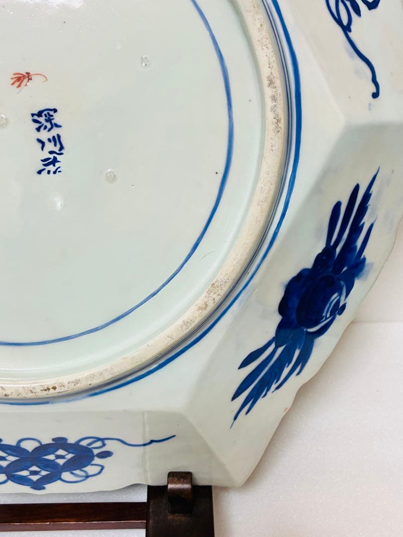 お値下❌ 明治初期 香蘭社 色絵褐地藤絵人物文 ブラックホーソン六角大皿