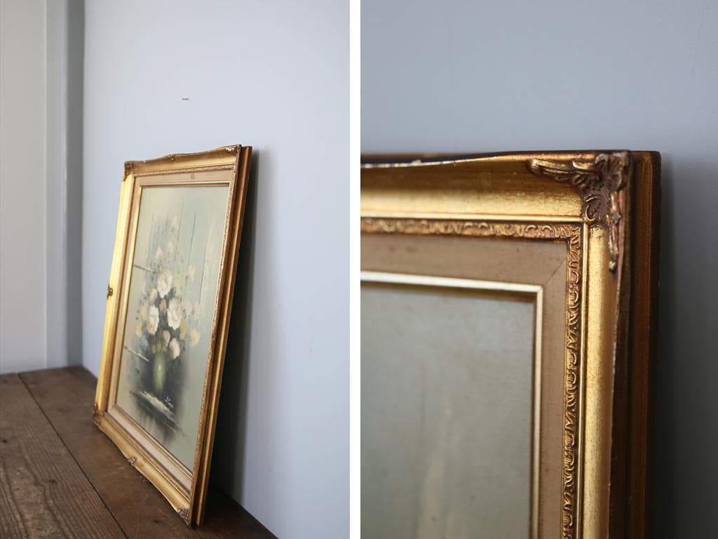 英国アンティークサイン入り肉筆絵画/静物画/油絵/西洋額絵/油彩76-191-2
