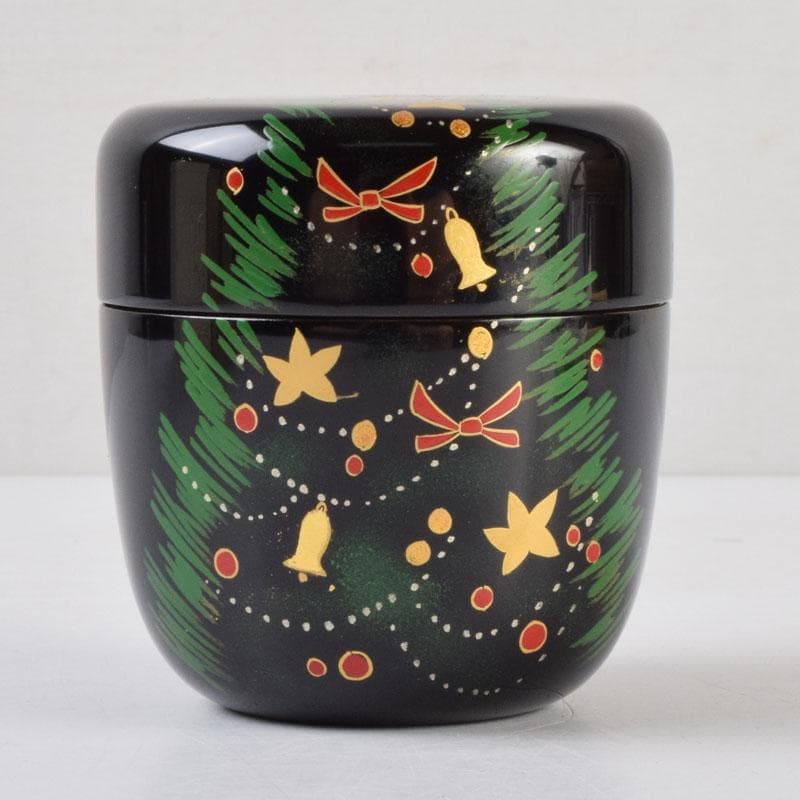 茶道具　蒔絵師　西村弘峰作　クリスマスツリー蒔絵　中棗　共箱　V　9062