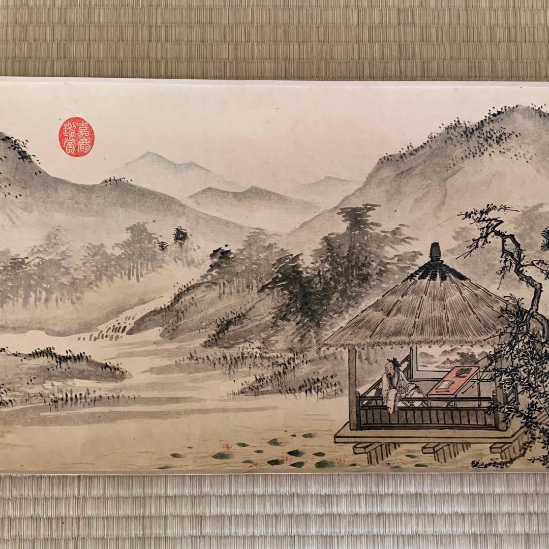 中国絵画　名家　 唐寅　松崖別業図　 水墨絵　山水絵　国画巻物　巻き絵