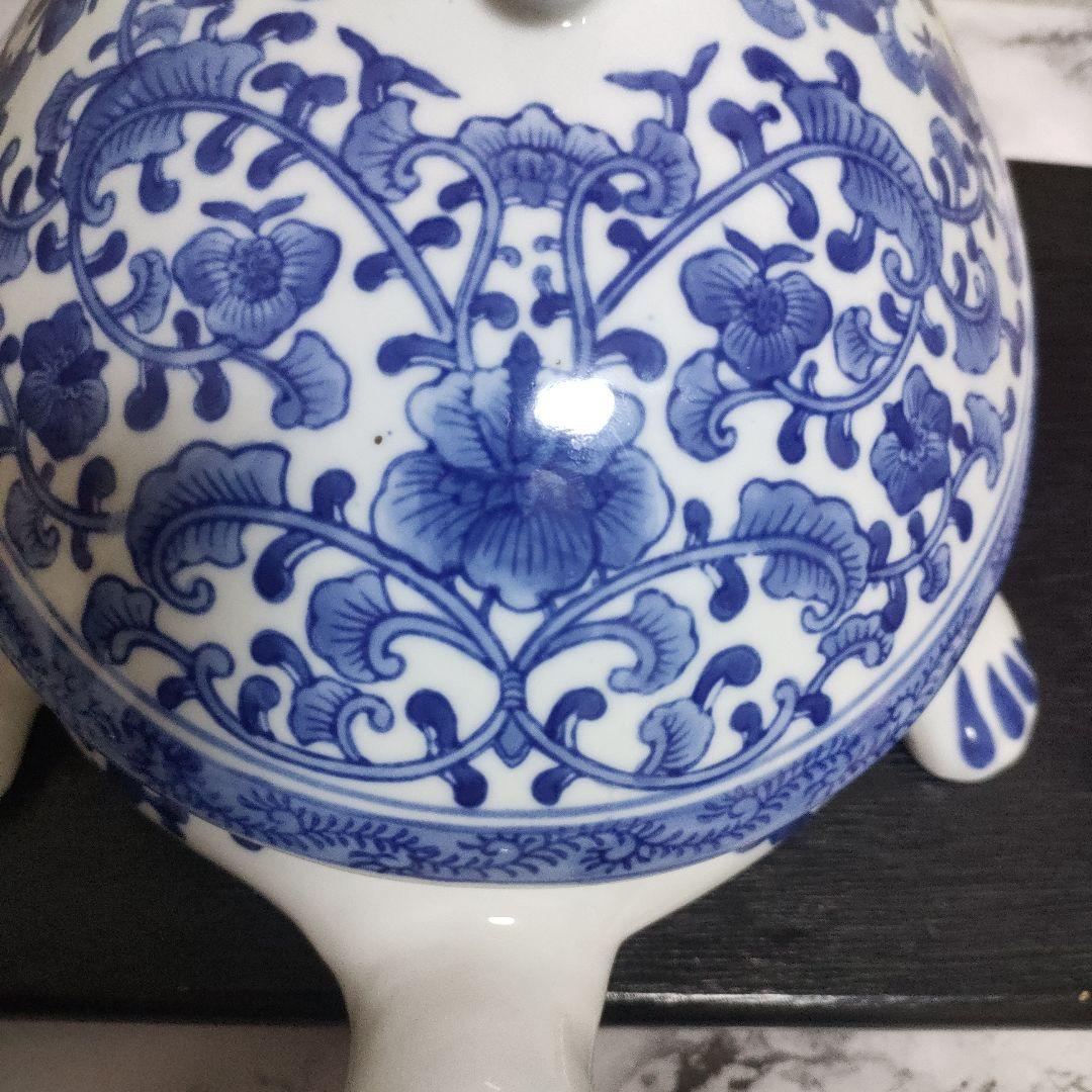 陶器製 染付 唐草 亀 タートル 親子 蓋物 小物入れ 大型サイズ