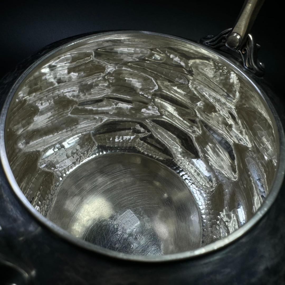 純銀製 金壽堂造 槌目 湯沸 古美術品 銀瓶 煎茶道具 箱付 純銀保証