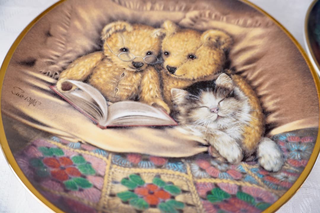 Franklin Mint テディベア 猫 絵皿 セット コレクションプレート