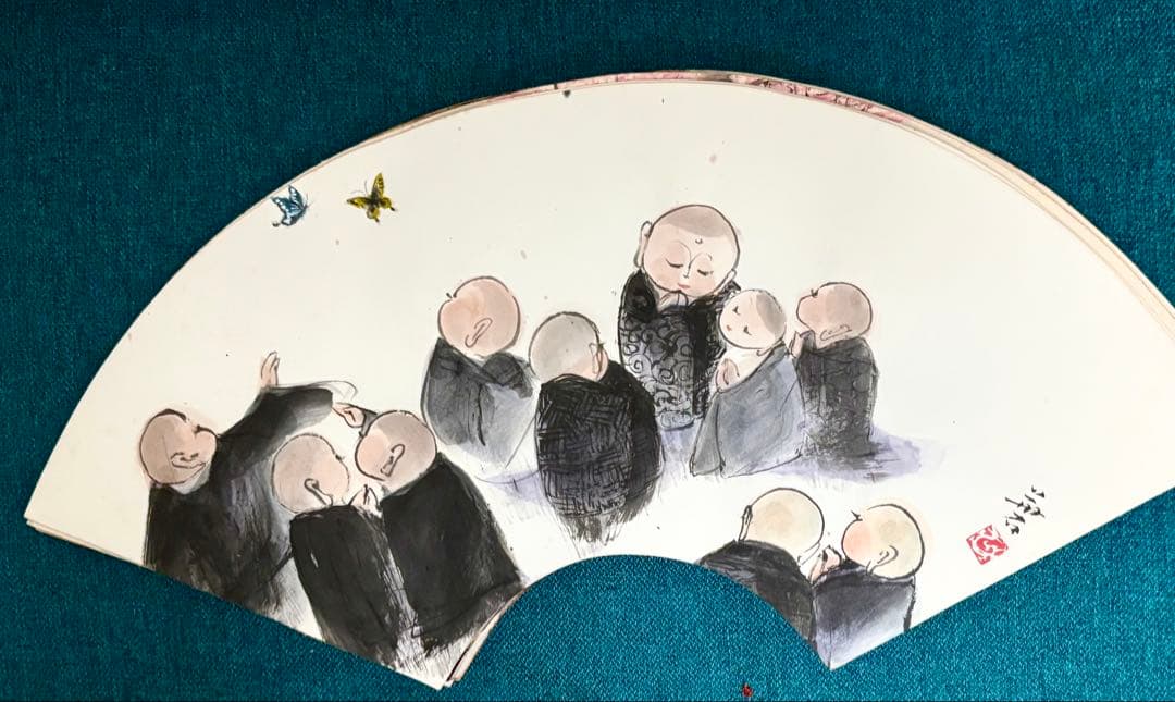中国漢詩書道掛け軸と扇面画10枚（108体お地蔵さん）