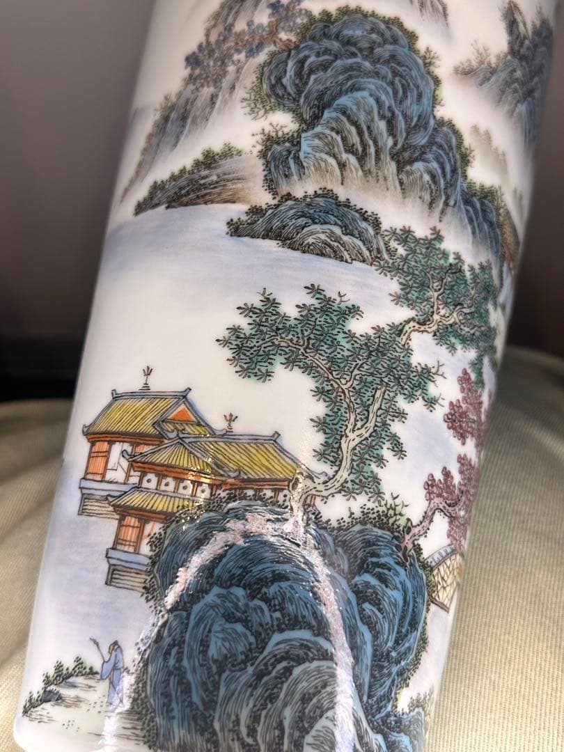 最終価格　中国 大きめ花瓶一対 山水人物図 詩文あり 養和堂製　コレクション