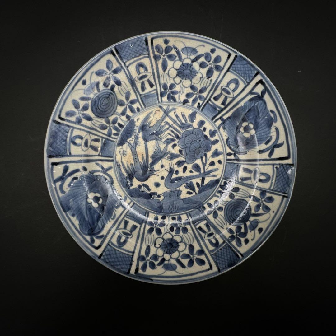 古美術 骨董品 安南染付花鳥文鉢 飾り皿 大皿 木箱付き
