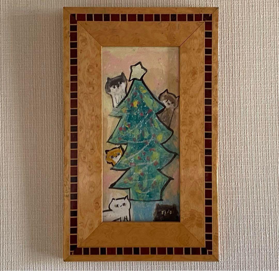 絵画。原画【かわいい猫たちはきれいなクリスマスツリーを飾った】