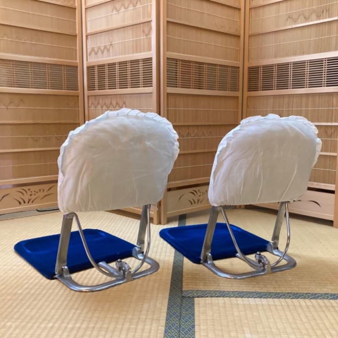 座椅子 チェア 背もたれ 折り畳み 別珍 青 2脚 和室 旅館 昭和 レトロ
