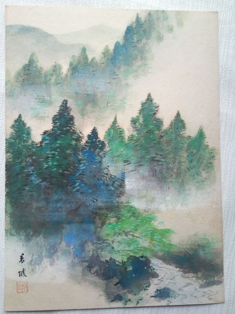 名古屋の画家浅見香城の風景画紙本日本画(まくり）全8枚売り、本物
