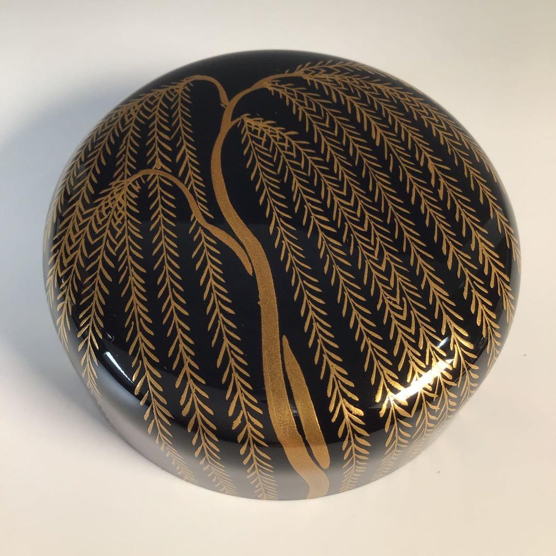 Ｍ２１５　棗　『塗師　多田桂寛作』『黒漆塗』『金柳橋蒔絵』『中棗』　共箱　茶道具