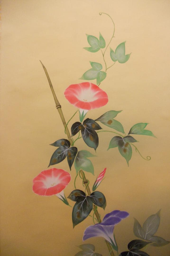 掛け軸 佐藤玉泉 『 朝顔 』 中島清堂 識箱 絹本 希少 茶道具 掛軸 美品