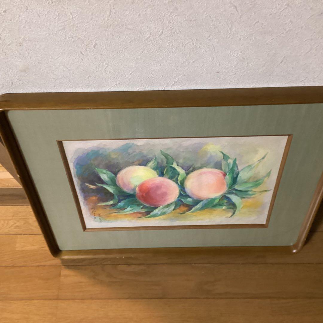 坂本繁二郎　水彩画　静物　【　桃　図　】肉筆画　豪華額装仕立　模写　即決品です。