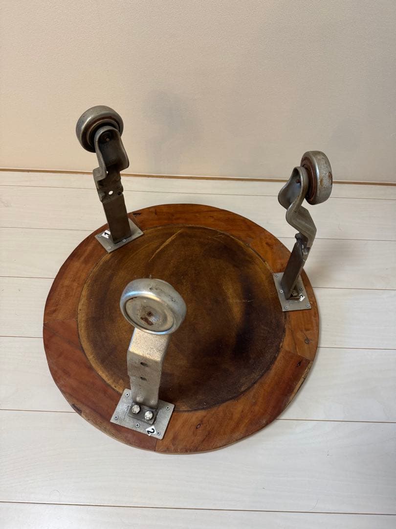 journal standard◆ 木製パッチワーク円卓 金属キャスター付き