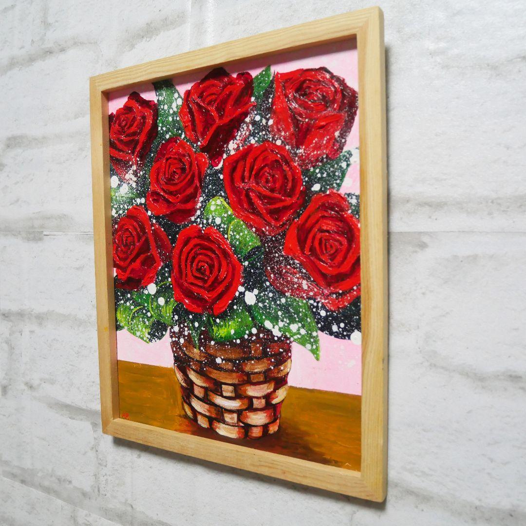 油絵 油彩 油彩画 絵 絵画【赤い薔薇】