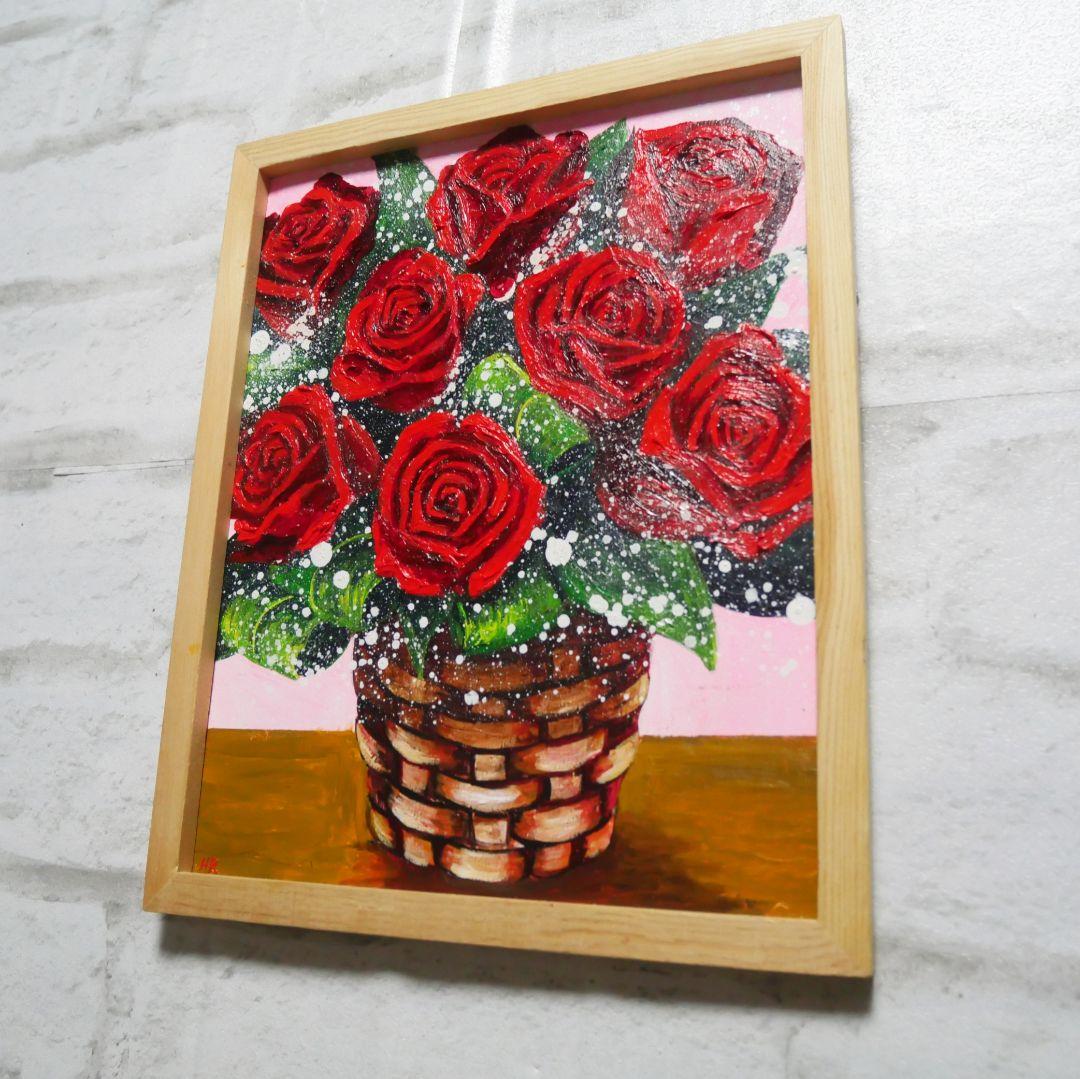 油絵 油彩 油彩画 絵 絵画【赤い薔薇】