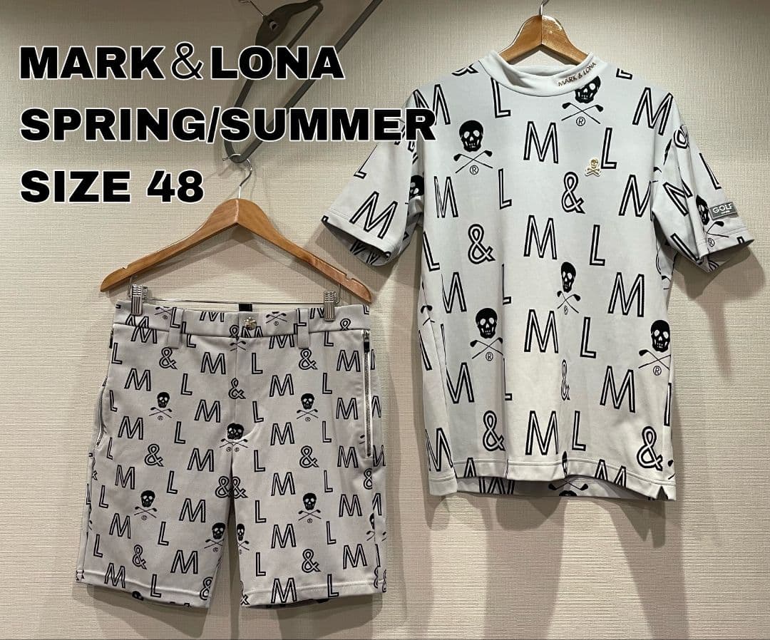 美品✦マークアンドロナ✦ロゴ総柄モックネックシャツ&パンツセットアップ