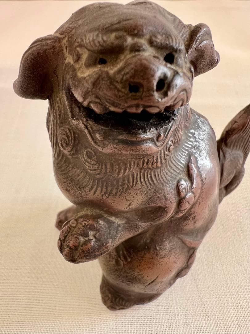 時代物　古い備前焼　獅子　置物　古備前　狛犬　阿吽