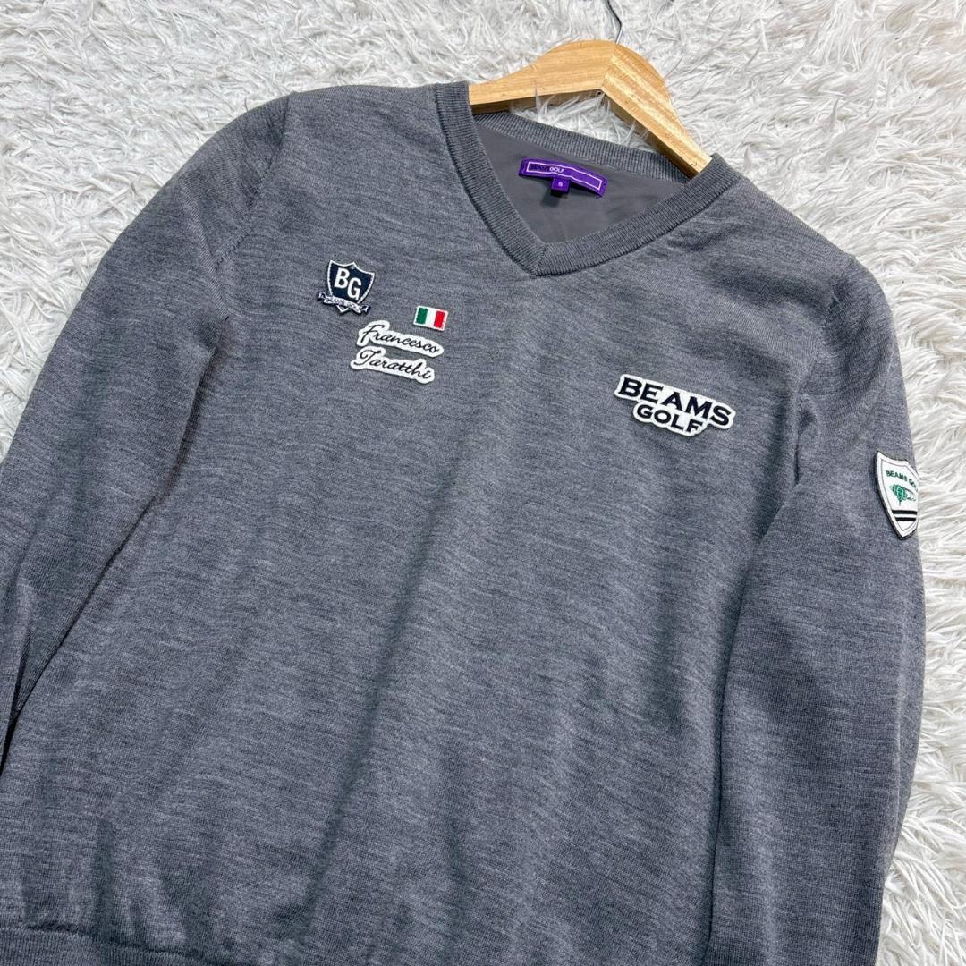 2021FW BEAMS GOLF グレー Vネックセーター S ウール