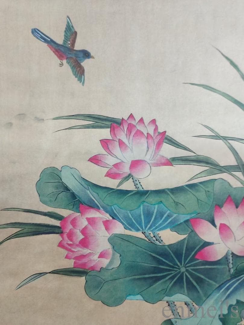 中国古美術.明時代.呂紀款.花鳥図.宣紙画.三尺手描き.肉筆.掛軸.水墨画.旧蔵