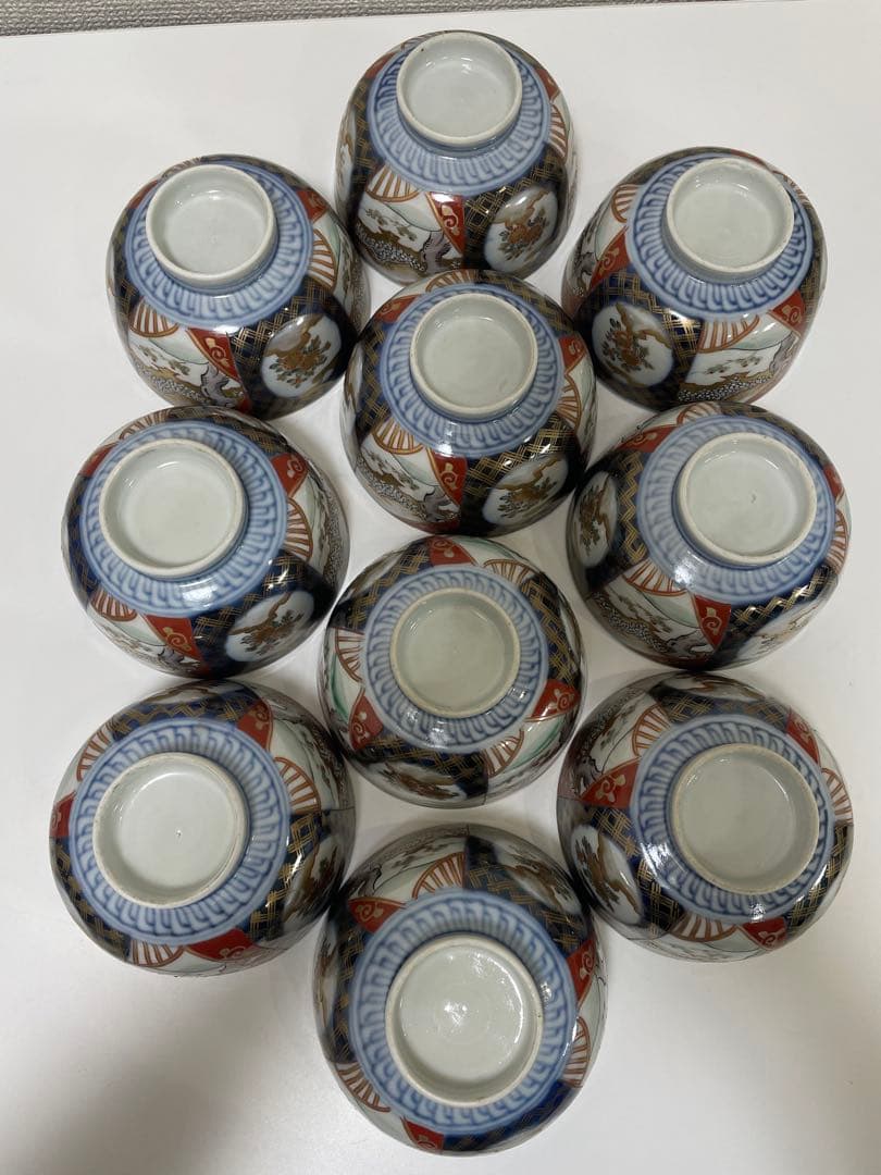 【現状品】有田焼 古伊万里焼 蓋付碗 煮物椀 汁椀 飯碗 10客 蓋9枚 レトロ