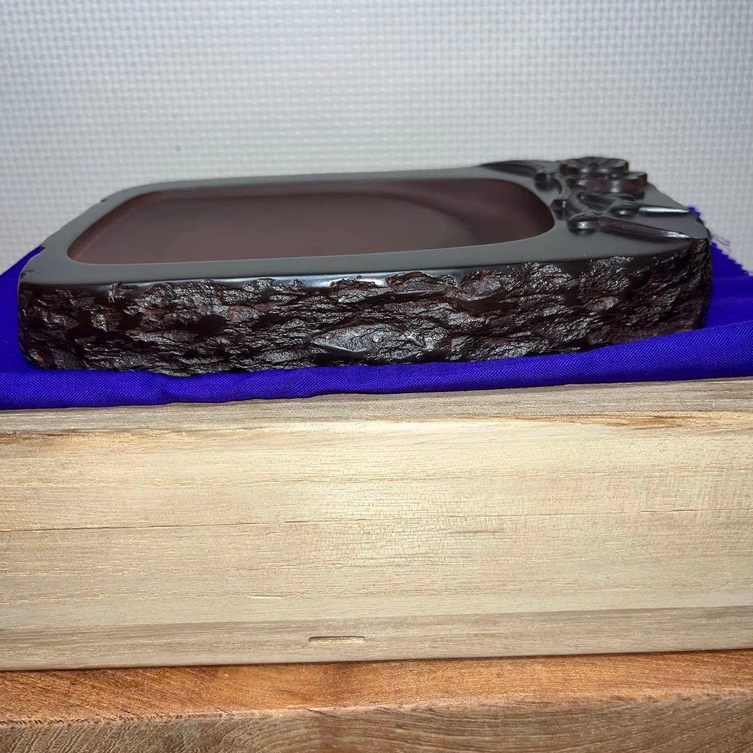 ⭕️赤間硯　梅文硯　三代　玉峯　日枝敏夫　新品未使用美品　梅花蕾を彫刻　祝品
