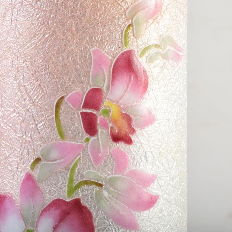 七宝焼　桃釉　花文　花瓶　箱付　V　9150