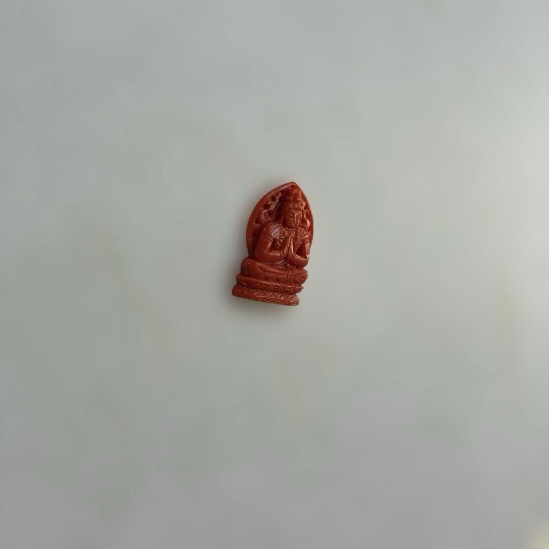 【名工 谷口康隆 作】天然珊瑚 大日如来 彫刻 2cm 百貨店購入 お守り 珊瑚