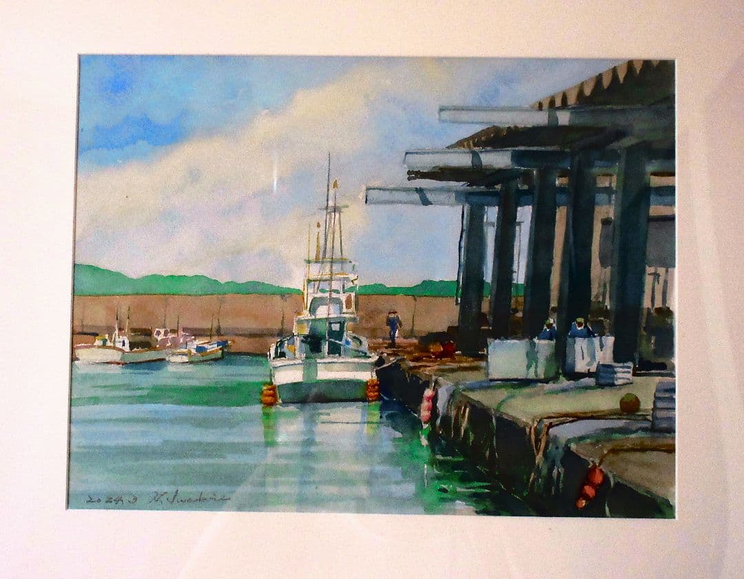 水彩画 港の風景 原画 F6サイズ