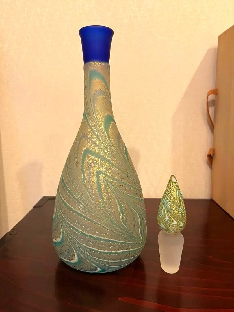 【希少・美品】石井康治 流水ボトル 手吹き硝子 共箱つき