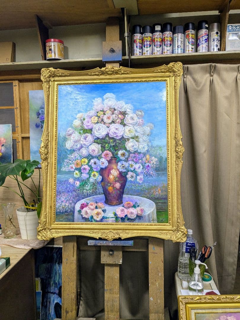 画家haru油彩画F２５号相当★薔薇★肉筆画＊一点物＊静物画★