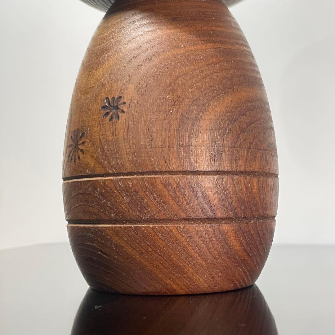 【山中三平】創作こけし｜おかっぱ 伏し目 花模様｜三平こけし 約19cm