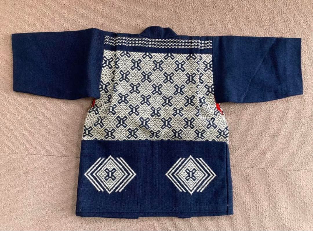 美品　津軽　こぎん刺し　刺し子　はっぴ　半纏　キッズ　子供サイズ 羽織