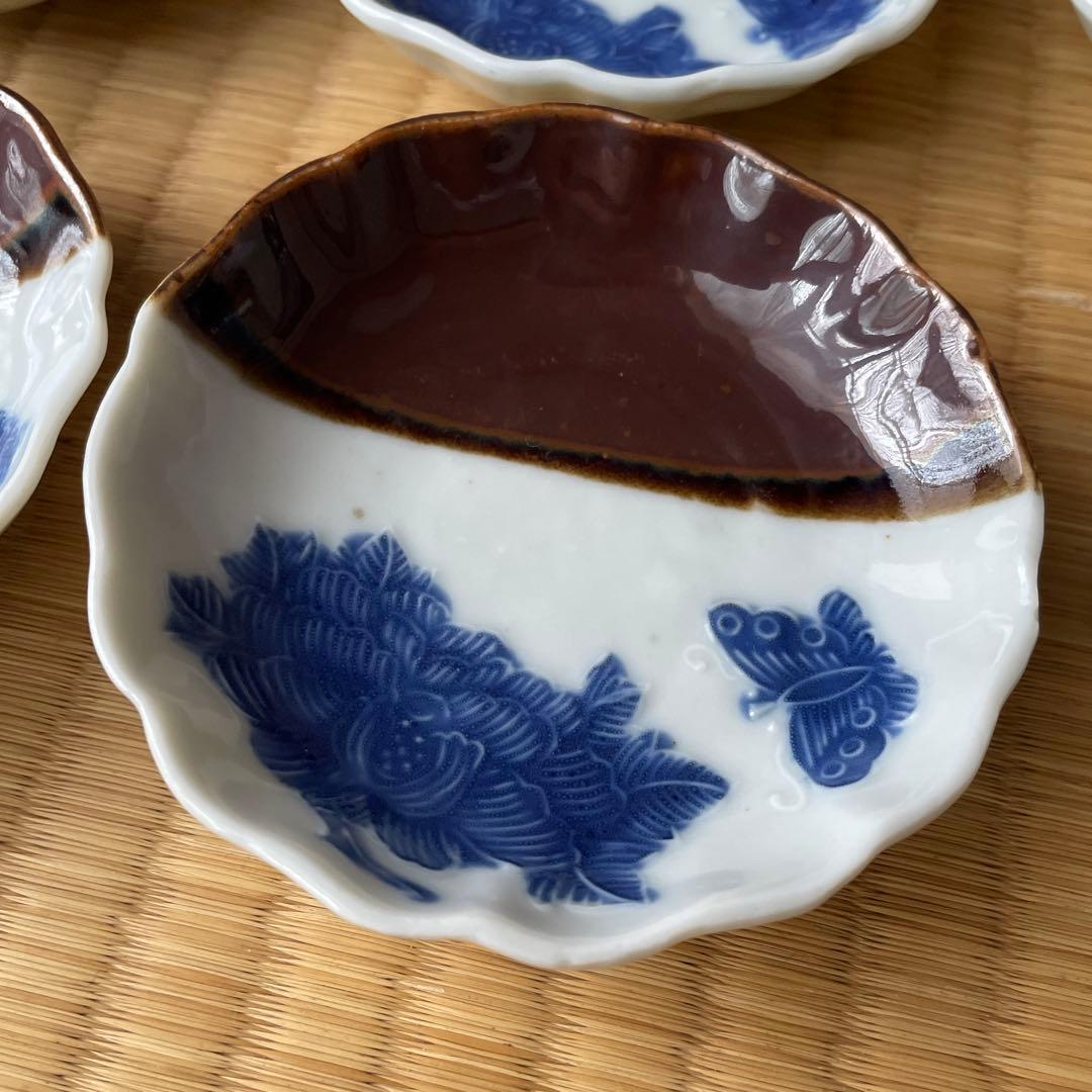 掛分け蝶牡丹紋 小皿　6客　吸坂　染付　豆皿　八寸にも