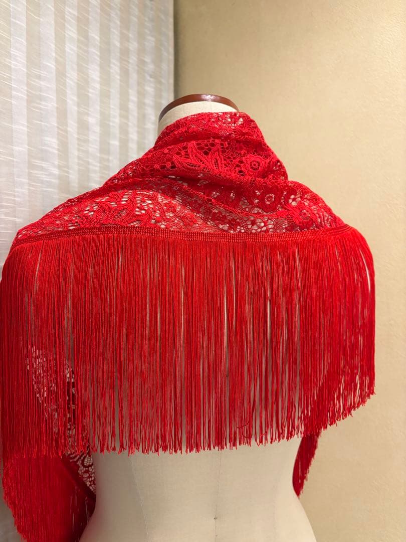 フレコシージョ　赤ボタニカル柄レース　赤フレコ　フラメンコ　衣装