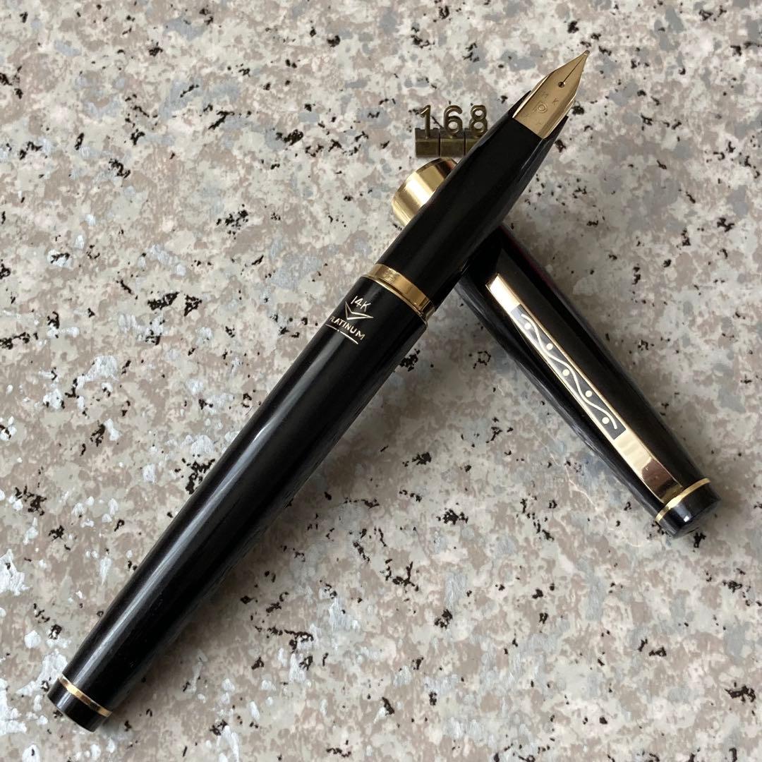 #168 オーバーホール済み 万年筆 PLATINUMプラチナ ロング 14k