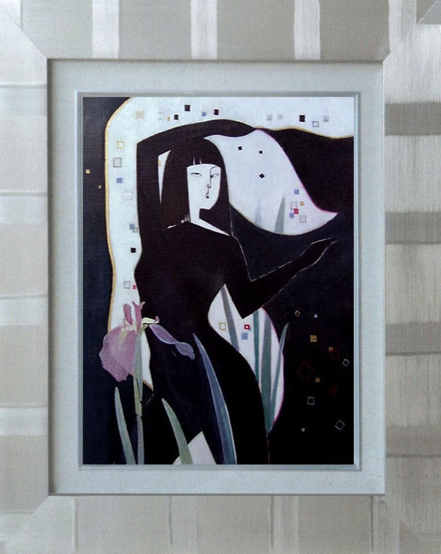 油絵 絵画 絵インテリア 額付(青緑+金色の枠) F6-42023 人物 女性像