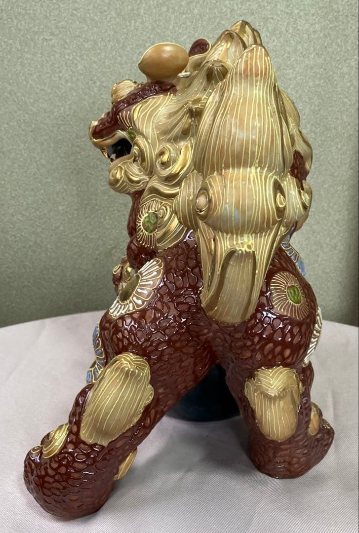唐獅子 九谷焼 置物 魔除け 狛犬 玉獅子 縁起物 特大　刻印あり 外箱あり