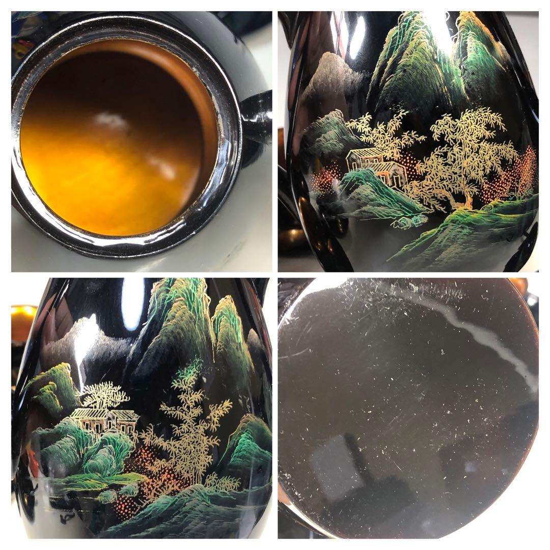 漆器　茶器セット　カップ＆ソーサー　ティーポット