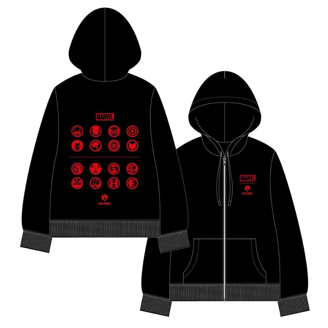 MARVEL × MAZZEL コラボ ジップパーカー Lブラック黒　フーディー