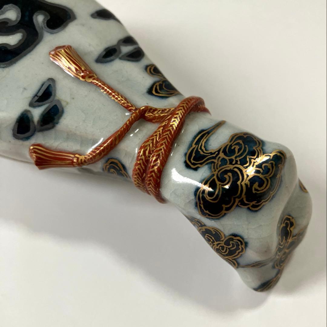 【茶道具】宮川香齋作 真葛焼 琵琶袋形香合 色絵金銀彩 真葛印 希少品