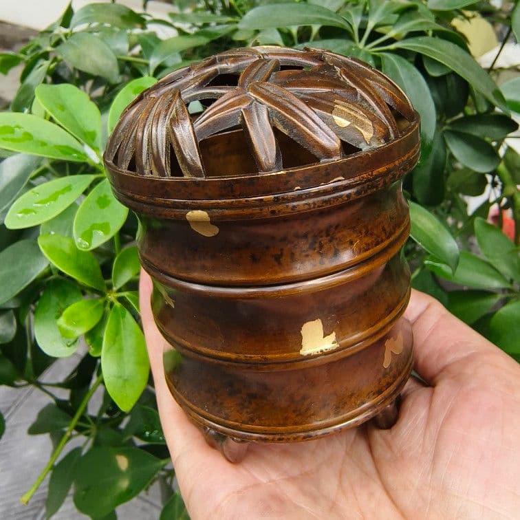 銅 細工 竹節薫炉 茶卓薫香炉 檀香炉 香道具 装飾品 工芸品 美術品 置物