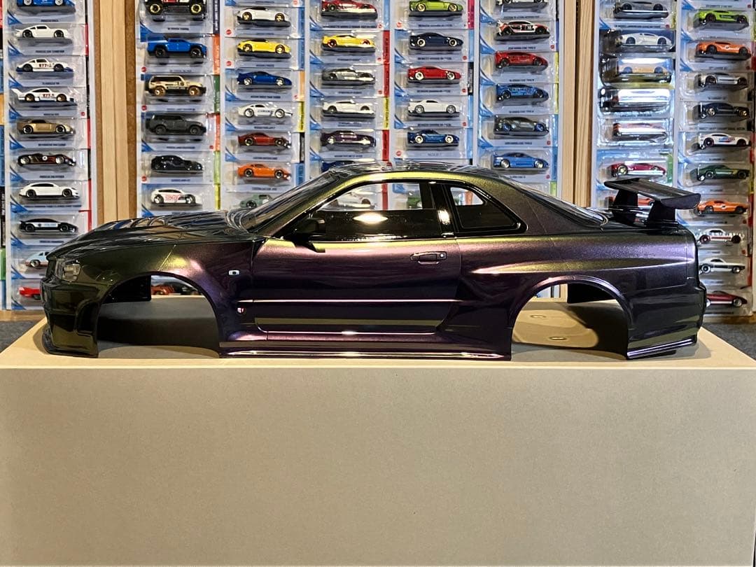 タミヤラジコンRC 日産スカイラインGT-R R34 塗装済スペアボディ偏光緑紫