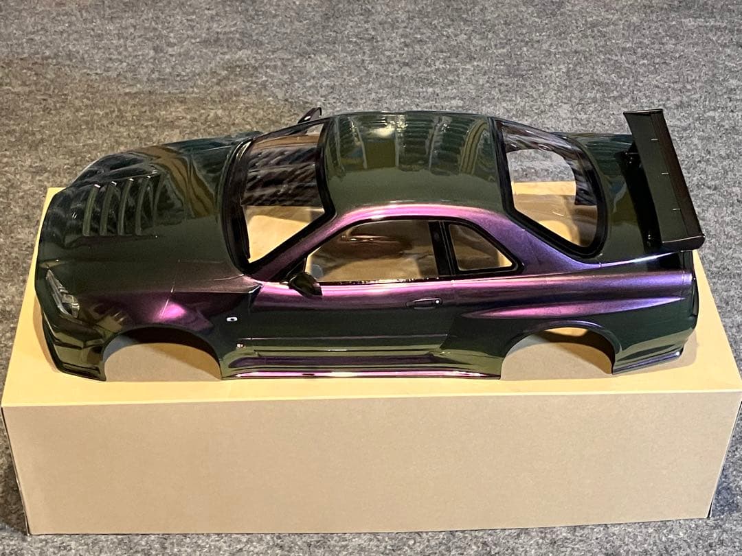 タミヤラジコンRC 日産スカイラインGT-R R34 塗装済スペアボディ偏光緑紫