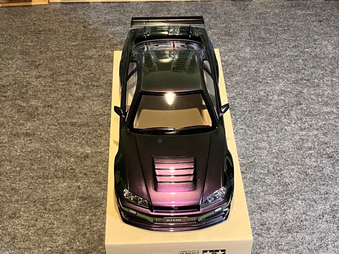 タミヤラジコンRC 日産スカイラインGT-R R34 塗装済スペアボディ偏光緑紫
