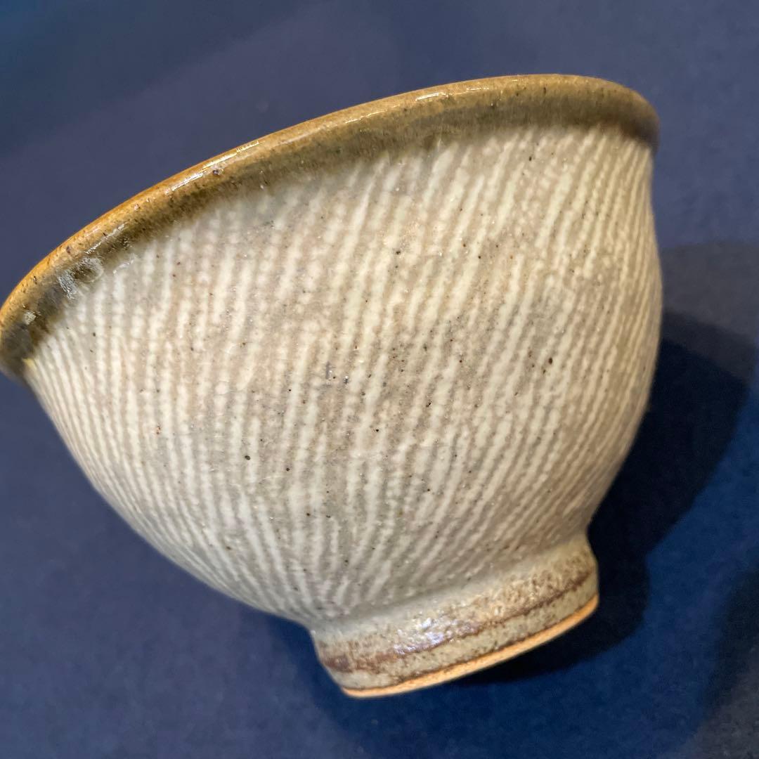 人間国宝【島岡 達三】(造)の『地釉象嵌縄文 茶碗』　茶道具 茶碗