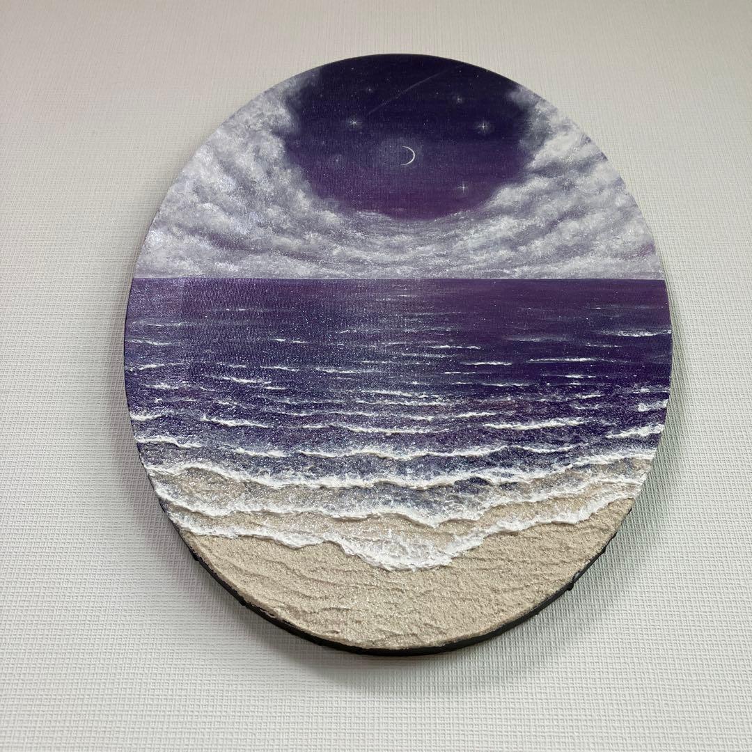 絵画　アクリル画　原画　星降る月夜に願う　海　星月夜　テクスチャーアート　S.I