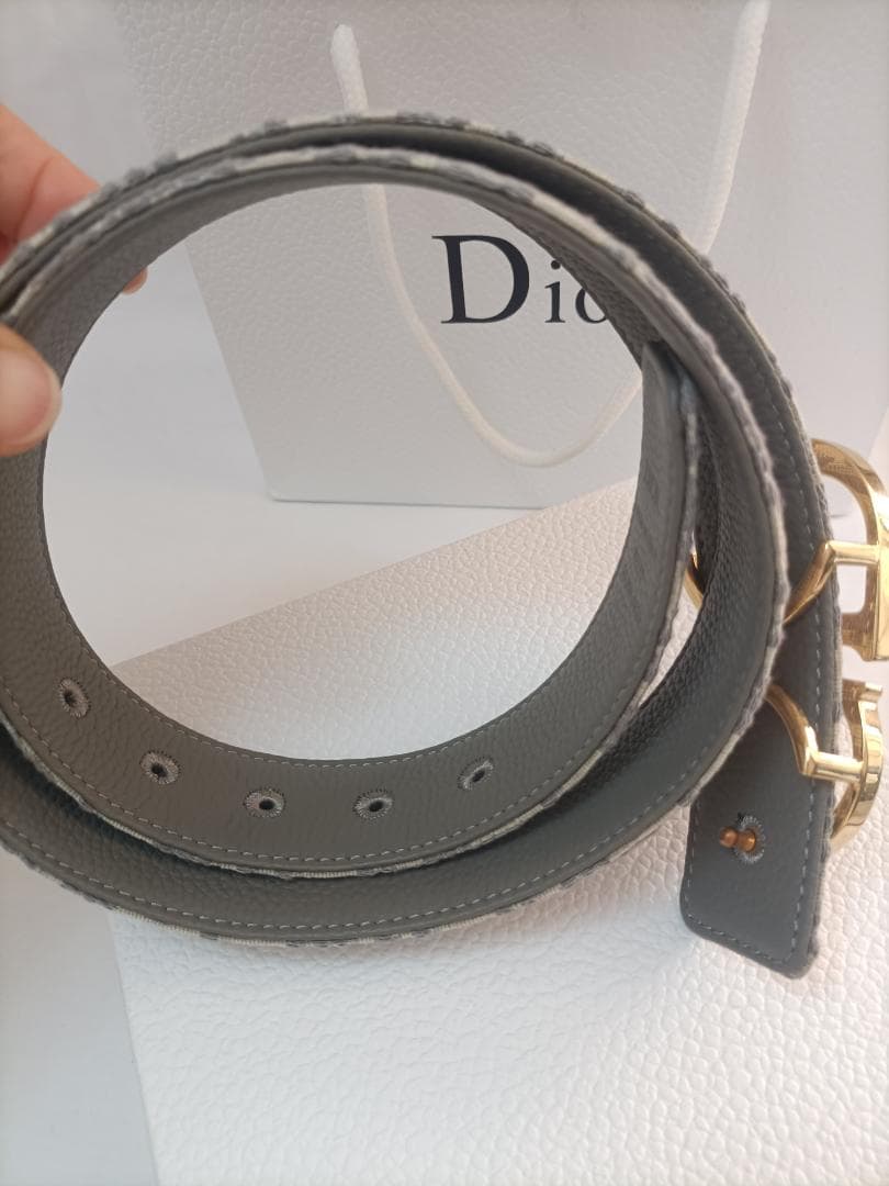 グレー★ディオール ベルト Christian Dior メンズ ゴールドロゴ