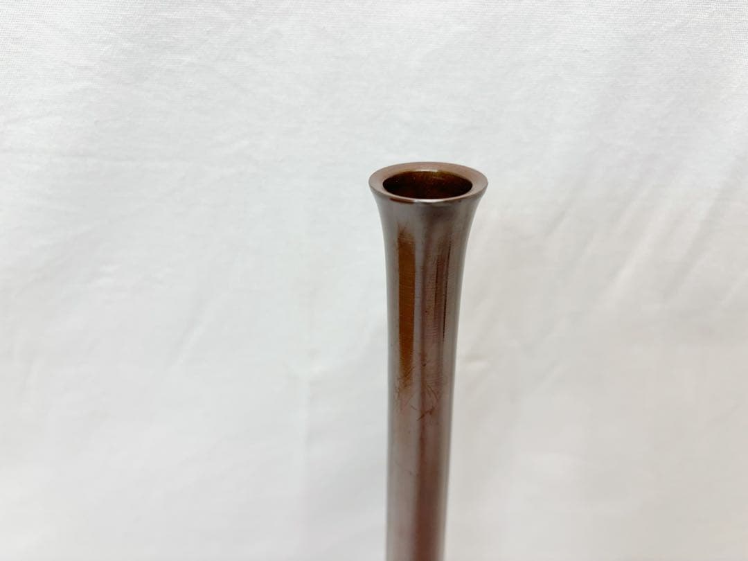 華道具 龍仙作 銅製 花器 一輪挿し 重さ約0.6KG 鶴首花入 花瓶 共箱
