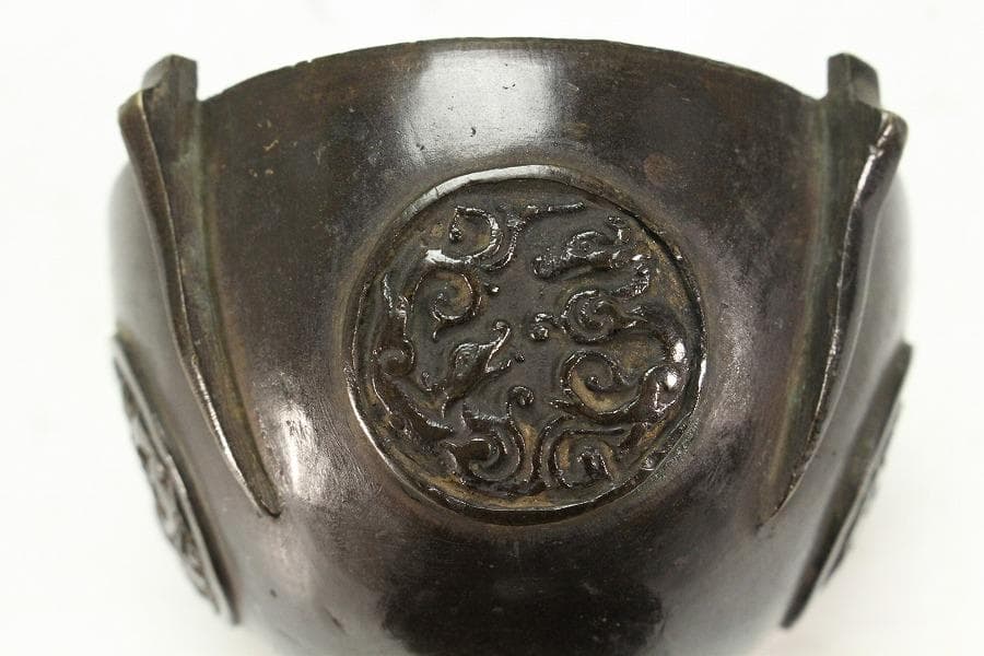 古銅 団龍紋 香炉 古裂仕服 古美術(K-LC952)