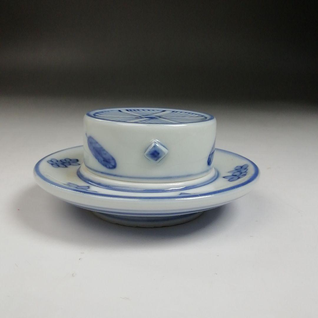 Ｔ９５８　香合　『染付　引臼』『高野昭阿弥 造』　共箱　茶道具